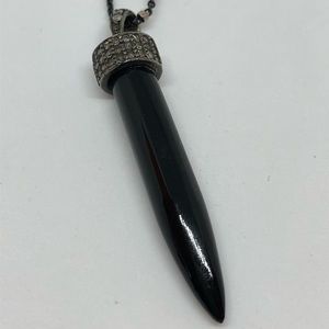 Onyx bullet pendant w diamonds & sterling chain